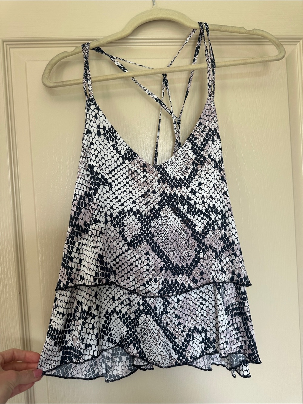 Chaser Black White Snake Print Tiered Cami Top